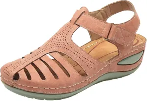 Closed Toe Sandals for Women Arch Support Sandals Dressy Summer Ankle Strap Non-Slip Hollow Out Wedge Beach Sandal
