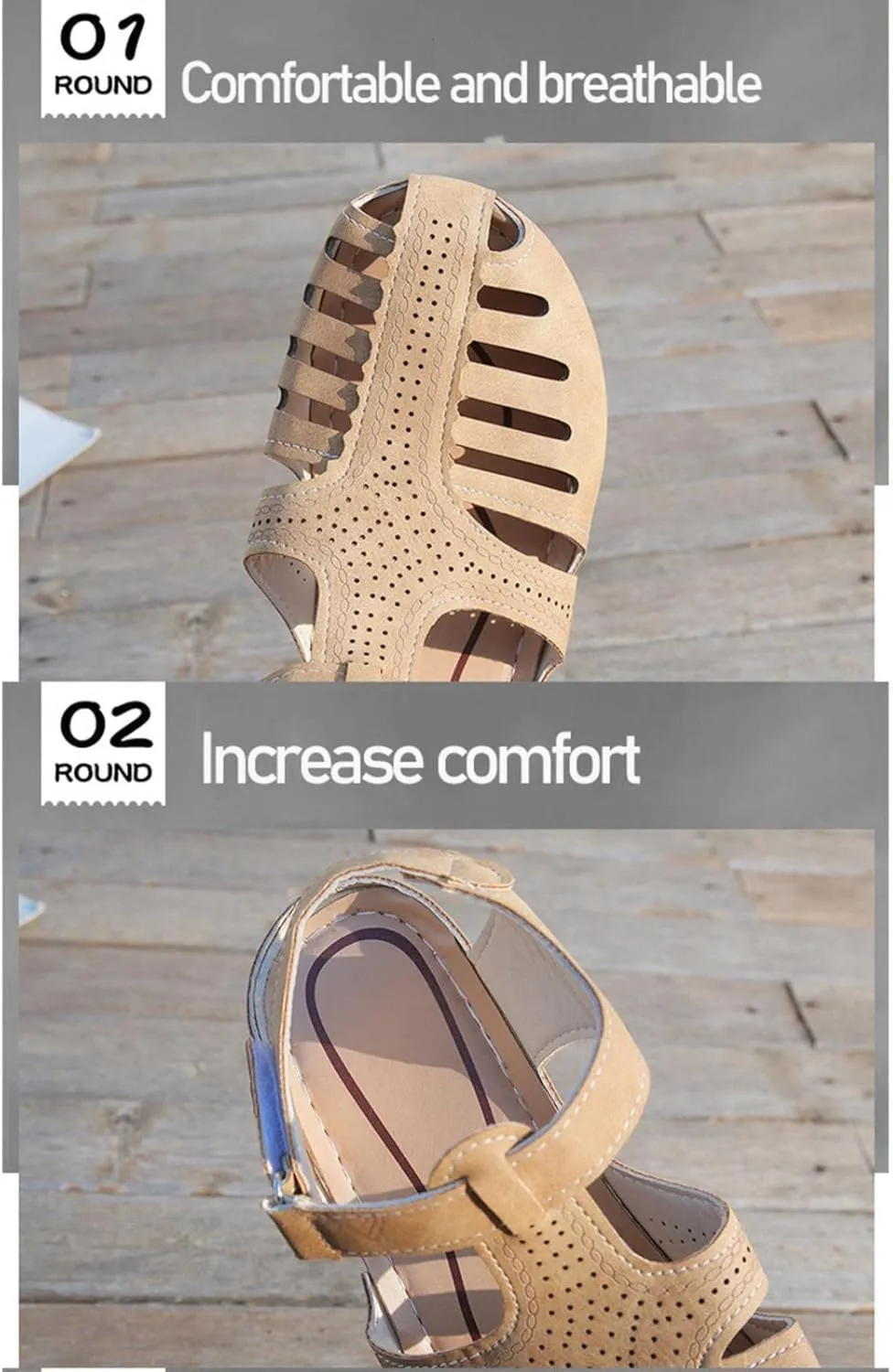 Closed Toe Sandals for Women Arch Support Sandals Dressy Summer Ankle Strap Non-Slip Hollow Out Wedge Beach Sandal