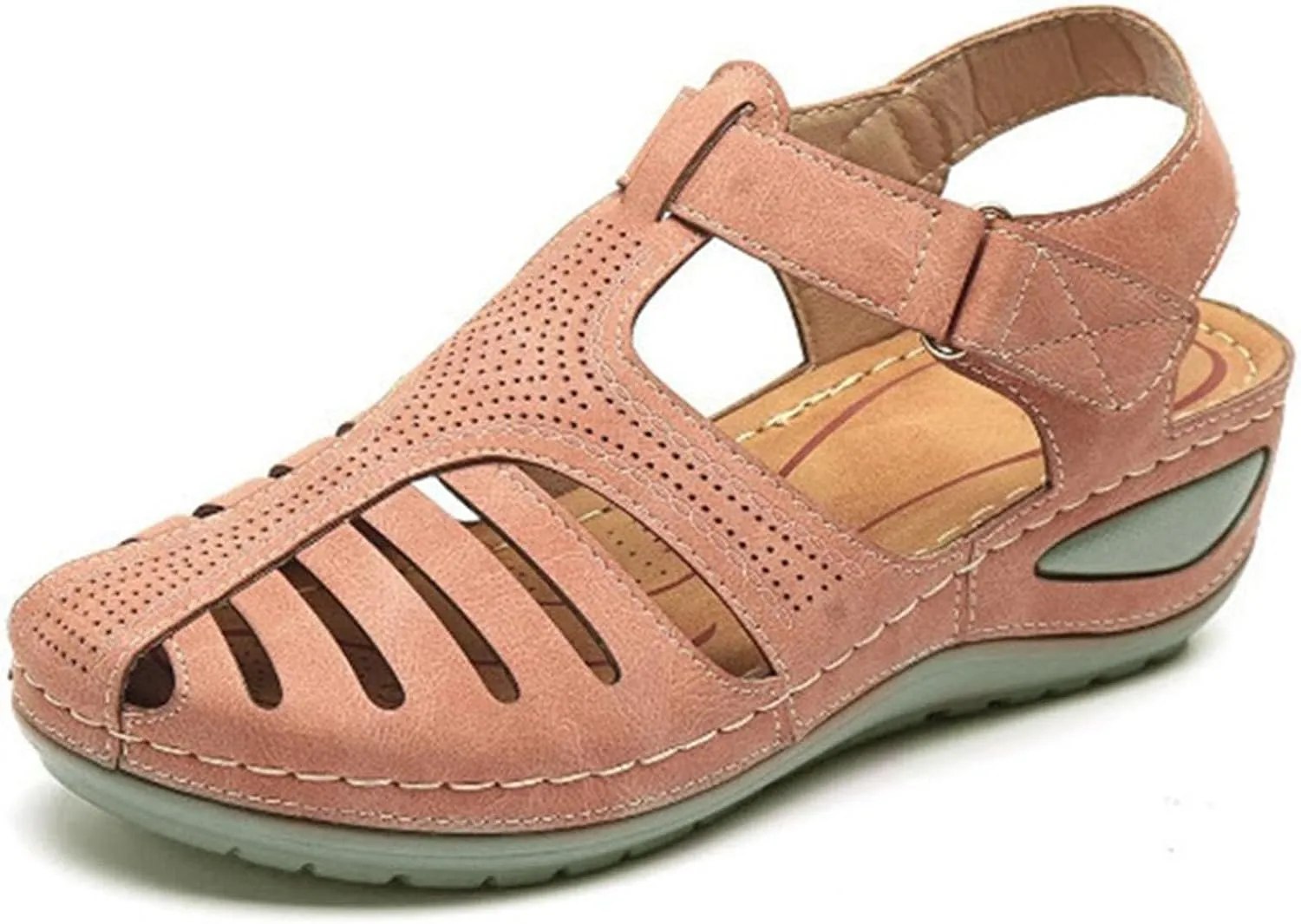 Closed Toe Sandals for Women Arch Support Sandals Dressy Summer Ankle Strap Non-Slip Hollow Out Wedge Beach Sandal