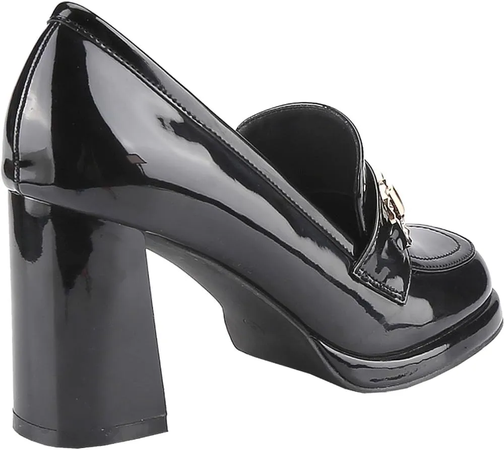 CLOVERLAY Women's Platform Loafer Heels Closed Toe Chunky Block Heel High Penny Loafers Pumps Elegant Comfort Casual Slip On Spring Summer Vacation Spring Break Easter