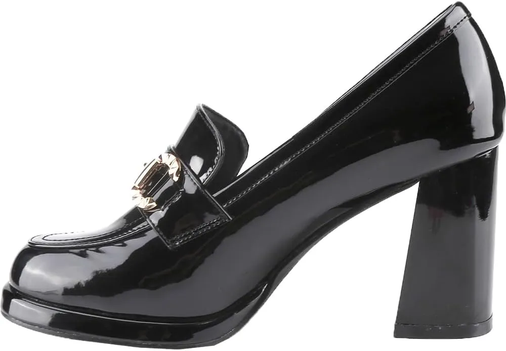 CLOVERLAY Women's Platform Loafer Heels Closed Toe Chunky Block Heel High Penny Loafers Pumps Elegant Comfort Casual Slip On Spring Summer Vacation Spring Break Easter