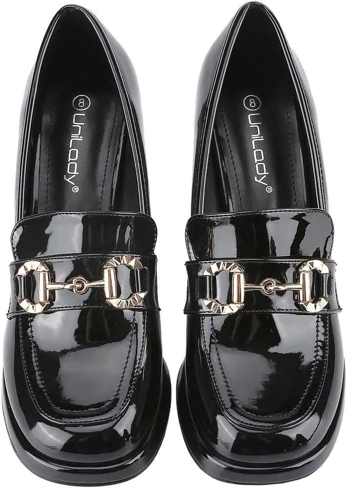 CLOVERLAY Women's Platform Loafer Heels Closed Toe Chunky Block Heel High Penny Loafers Pumps Elegant Comfort Casual Slip On Spring Summer Vacation Spring Break Easter