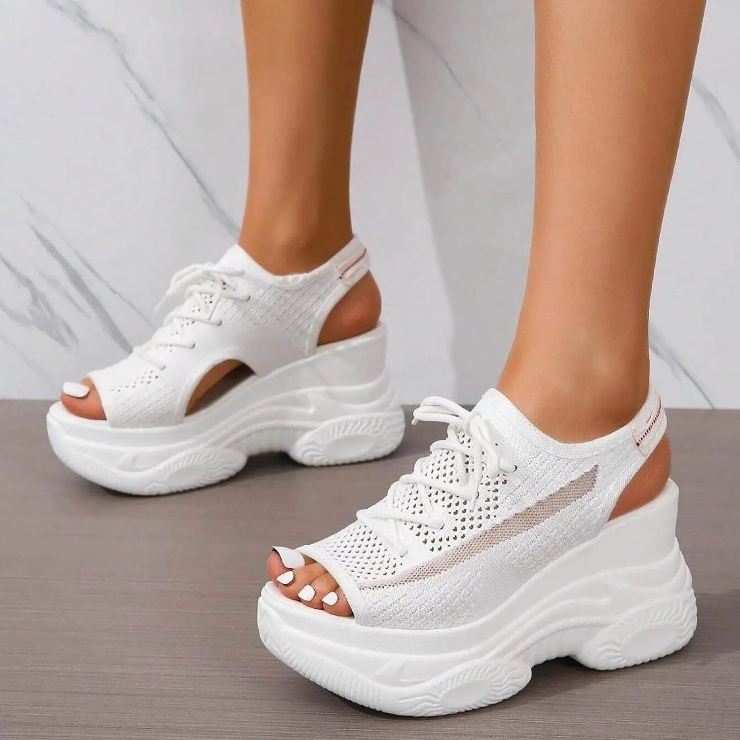 Contrast Paneled Cutout Lace-Up Muffin Sandals for Women Causal Summer Open Toe Platform Muffin Sandal Shoes
