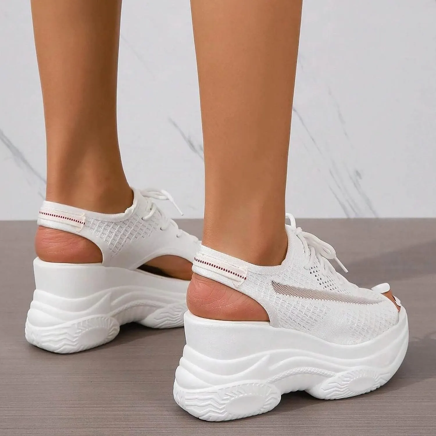 Contrast Paneled Cutout Lace-Up Muffin Sandals for Women Causal Summer Open Toe Platform Muffin Sandal Shoes