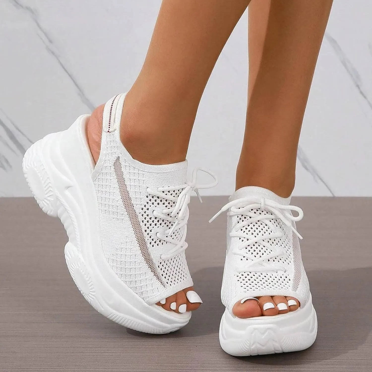 Contrast Paneled Cutout Lace-Up Muffin Sandals for Women Causal Summer Open Toe Platform Muffin Sandal Shoes