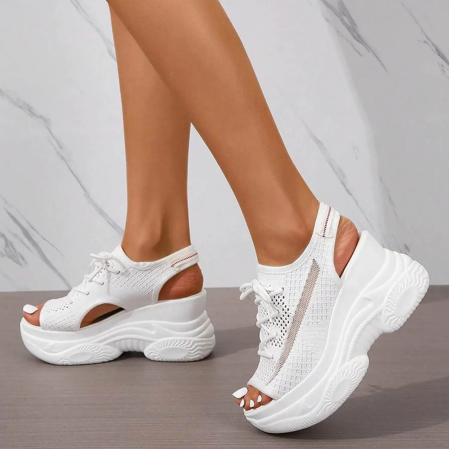 Contrast Paneled Cutout Lace-Up Muffin Sandals for Women Causal Summer Open Toe Platform Muffin Sandal Shoes