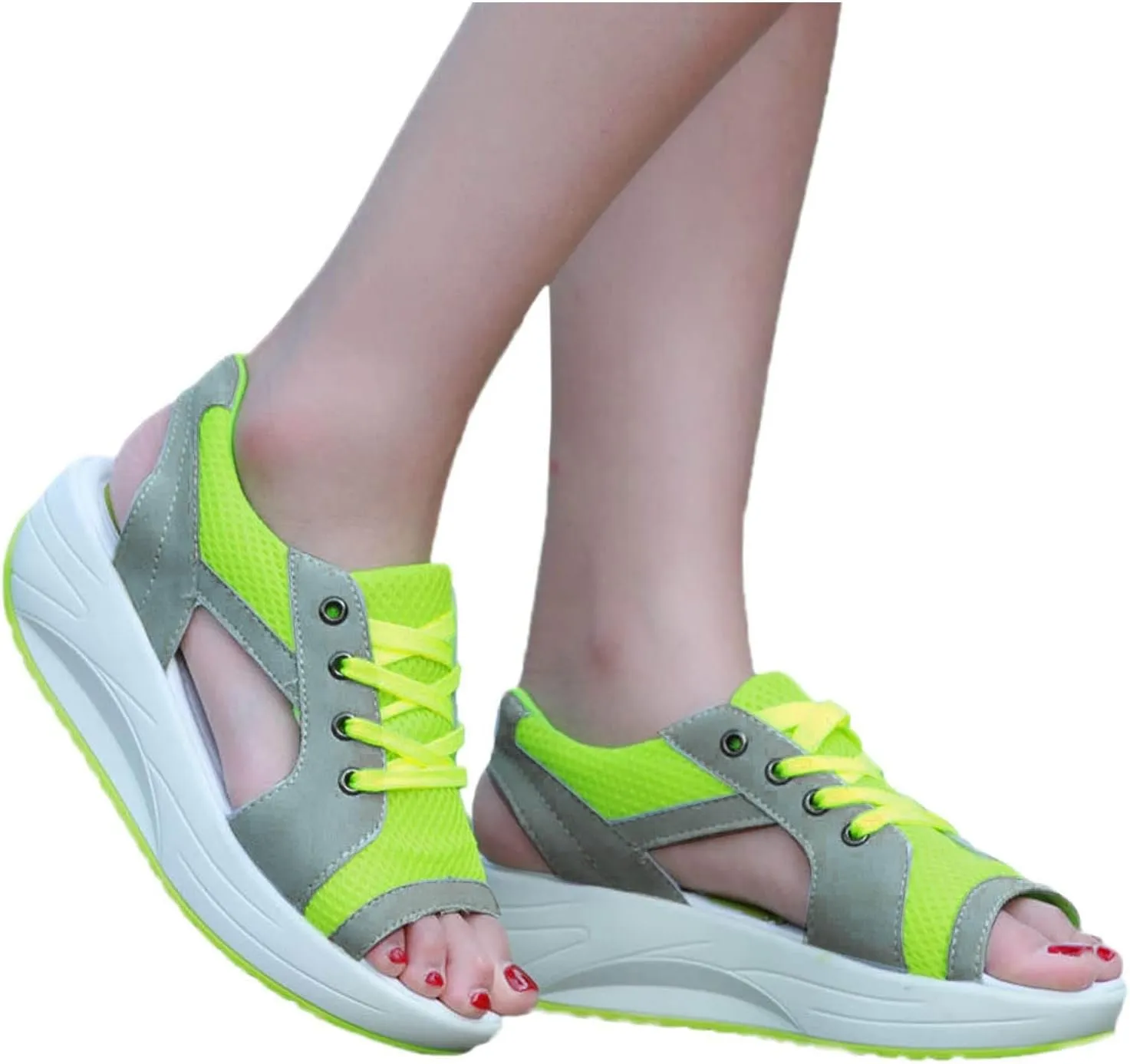 Contrast Paneled Cutout Lace-Up Muffin Sandals for Women Causal Summer Open Toe Platform Muffin Sandal Shoes