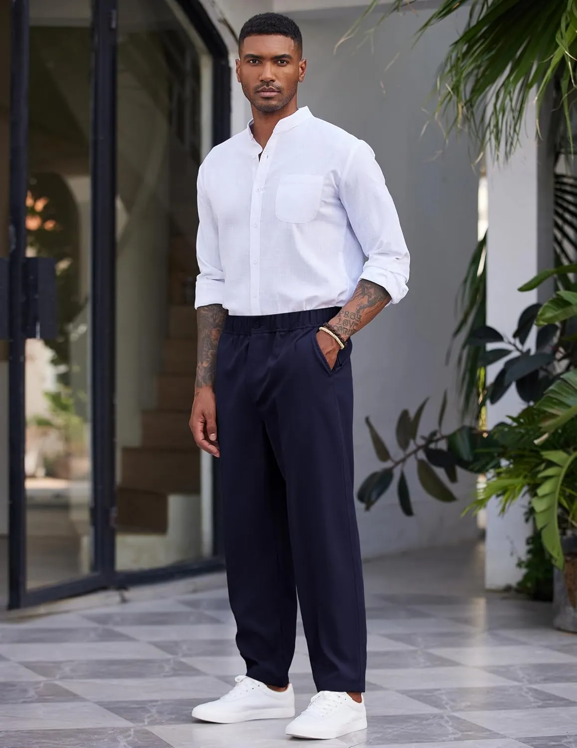 COOFANDY Men's Casual Pants Relaxed Fit Flat Front Expandable Waist Chino Slack Trousers