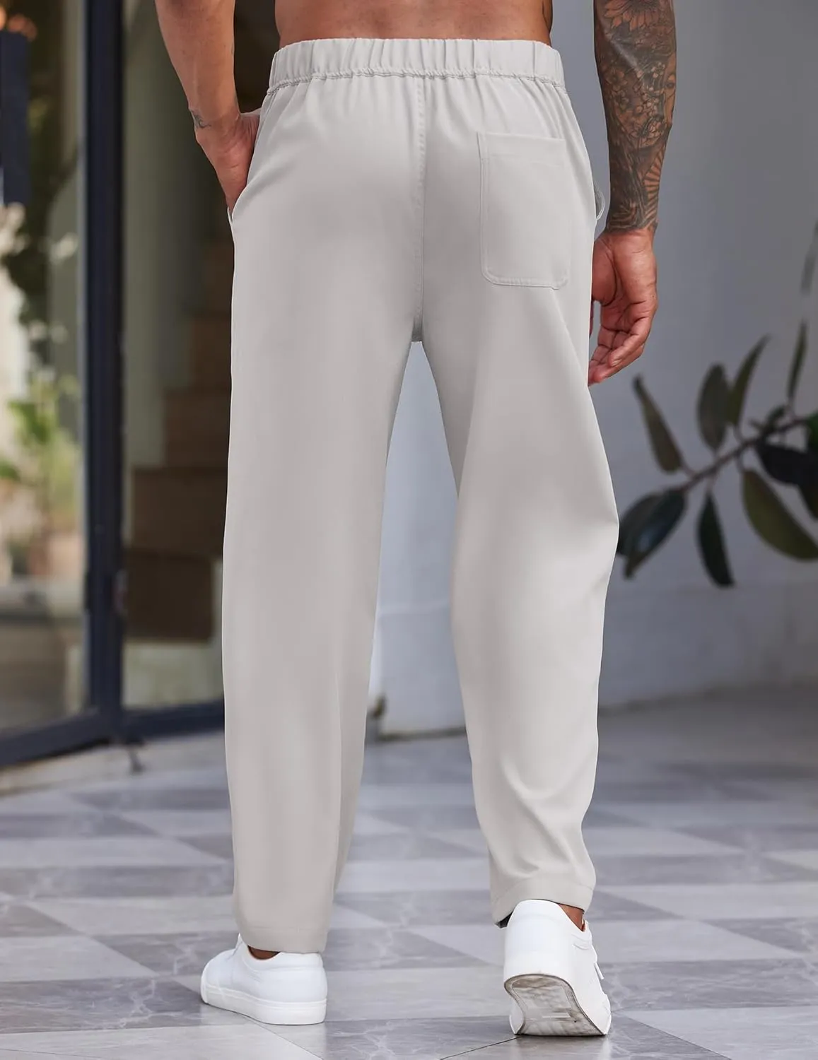 COOFANDY Men's Casual Pants Relaxed Fit Flat Front Expandable Waist Chino Slack Trousers