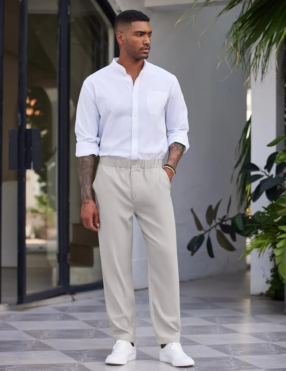COOFANDY Men's Casual Pants Relaxed Fit Flat Front Expandable Waist Chino Slack Trousers