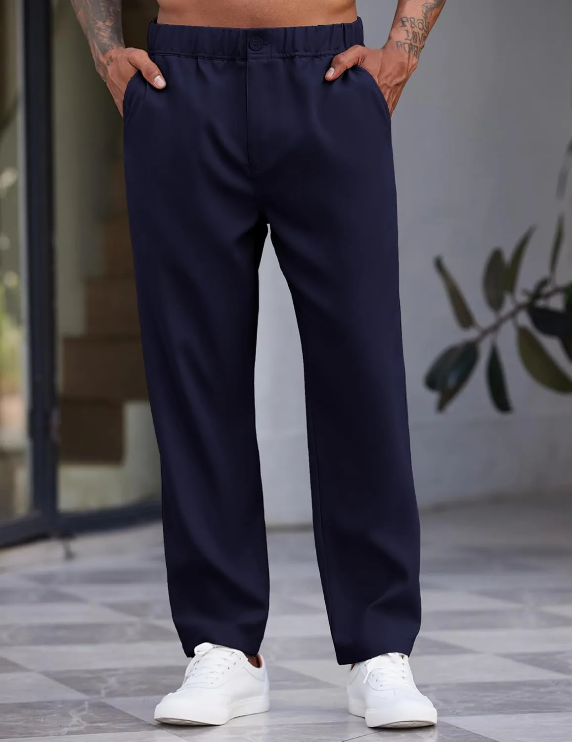 COOFANDY Men's Casual Pants Relaxed Fit Flat Front Expandable Waist Chino Slack Trousers