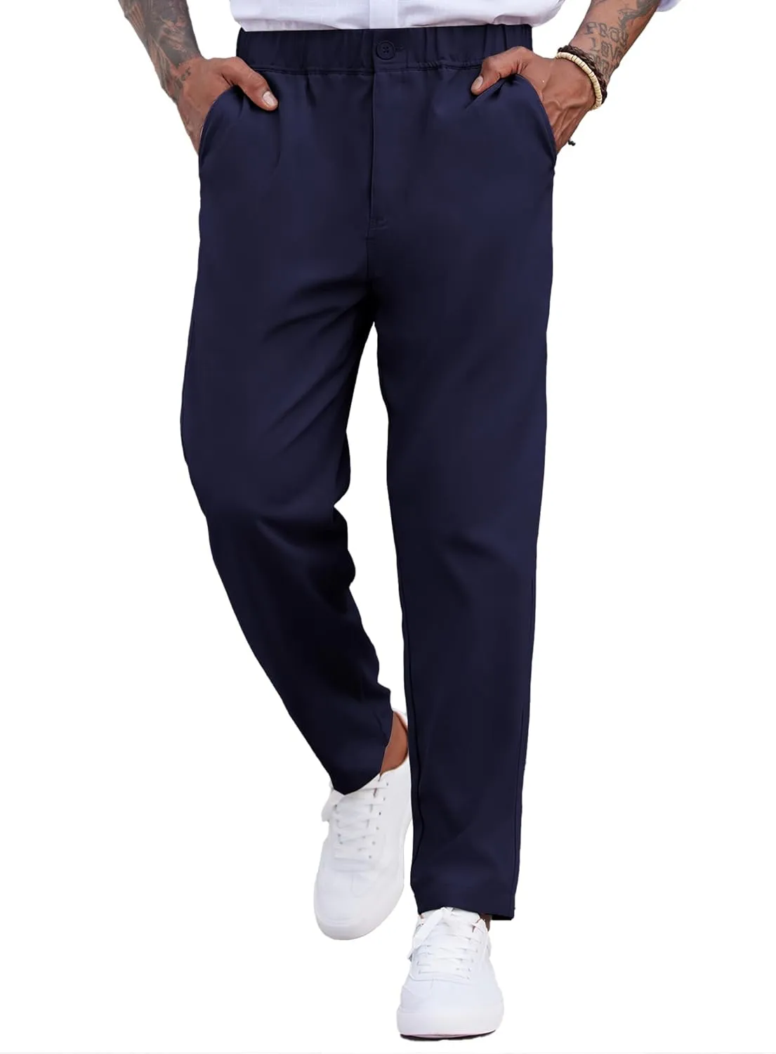 COOFANDY Men's Casual Pants Relaxed Fit Flat Front Expandable Waist Chino Slack Trousers
