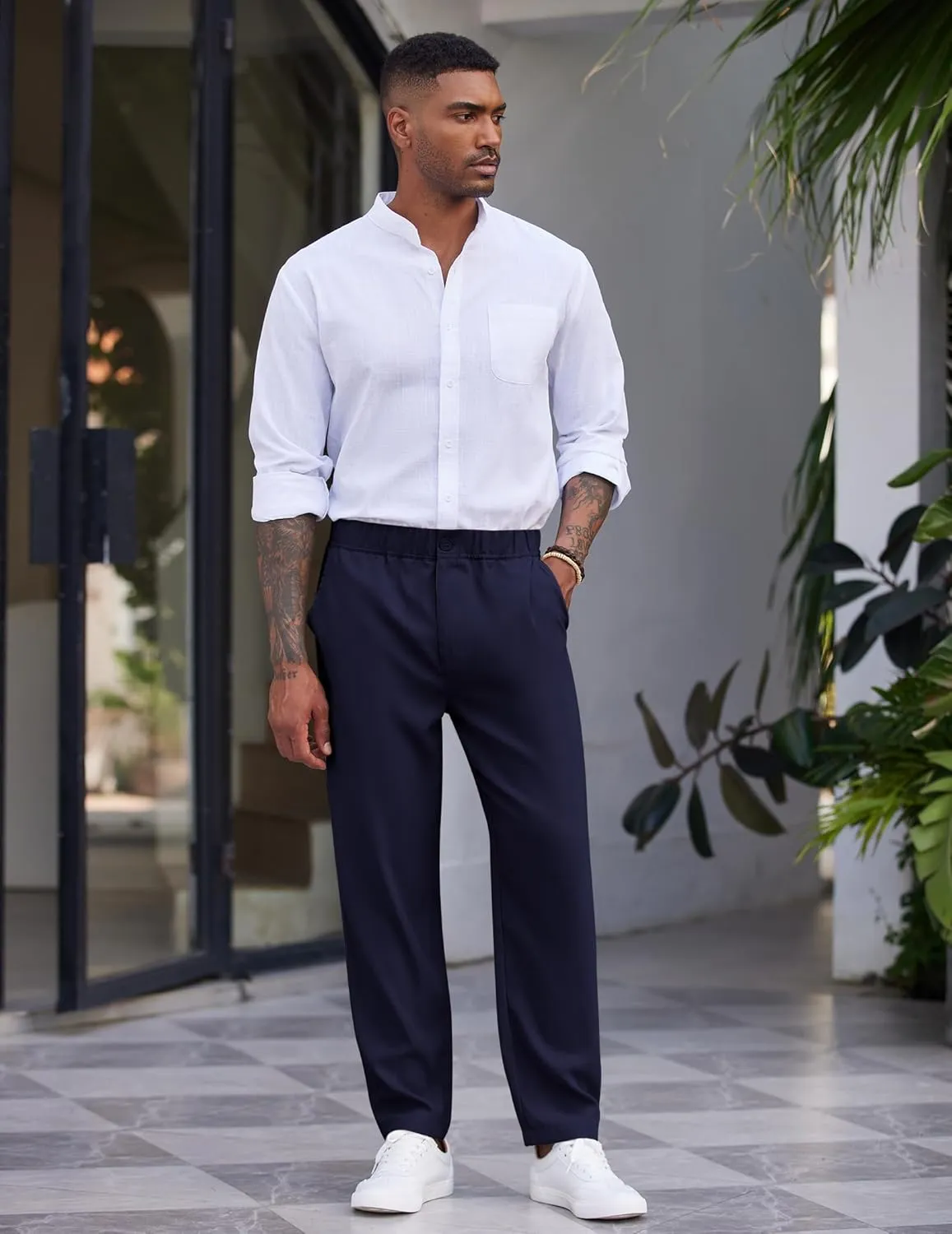 COOFANDY Men's Casual Pants Relaxed Fit Flat Front Expandable Waist Chino Slack Trousers