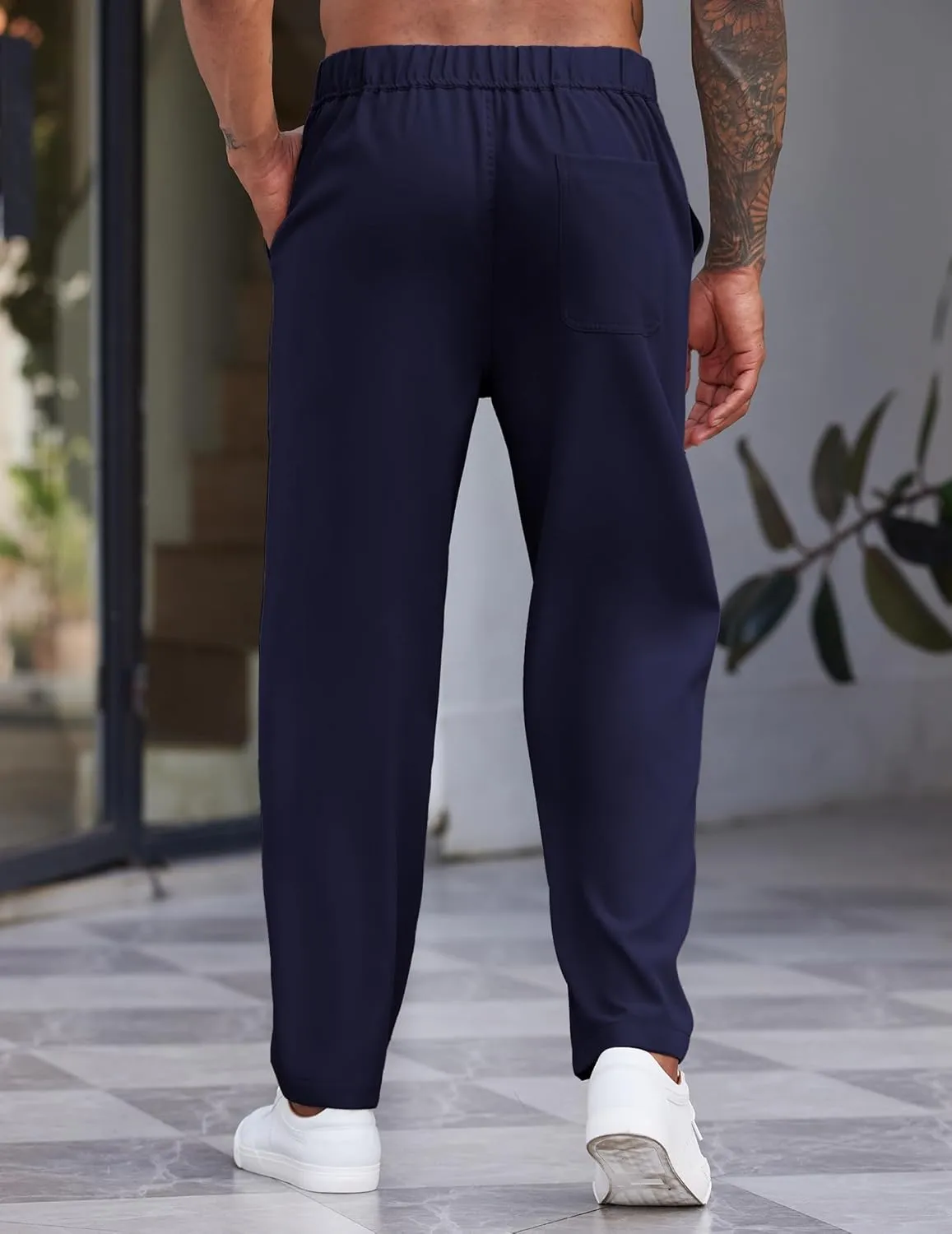 COOFANDY Men's Casual Pants Relaxed Fit Flat Front Expandable Waist Chino Slack Trousers