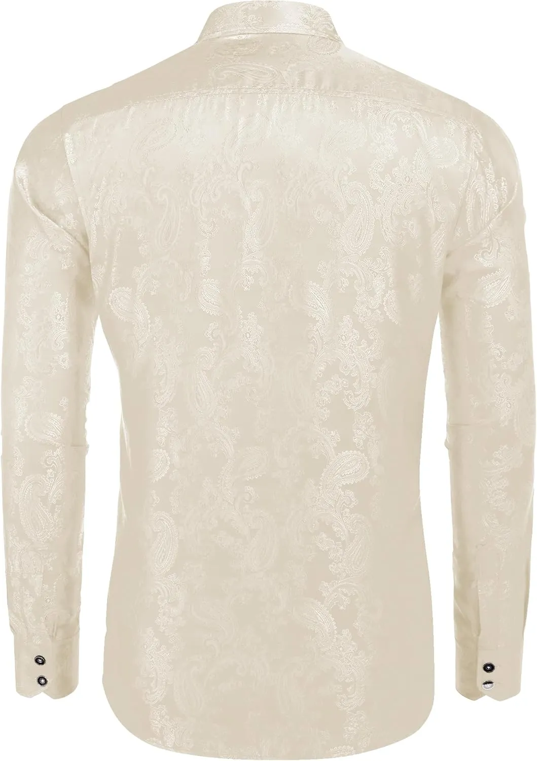 COOFANDY Men's Silk Satin Dress Shirt Long Sleeve Floral Printed Shirt Paisley Button Down Shirts for Wedding Party Prom