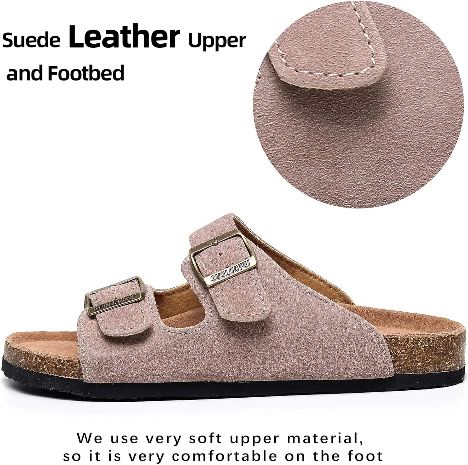 Cork Sandals Women With Arch Support, Comfortable Summer Beach Sandals For Women/Girls/Ladies,Leather Slide Shoes For Women