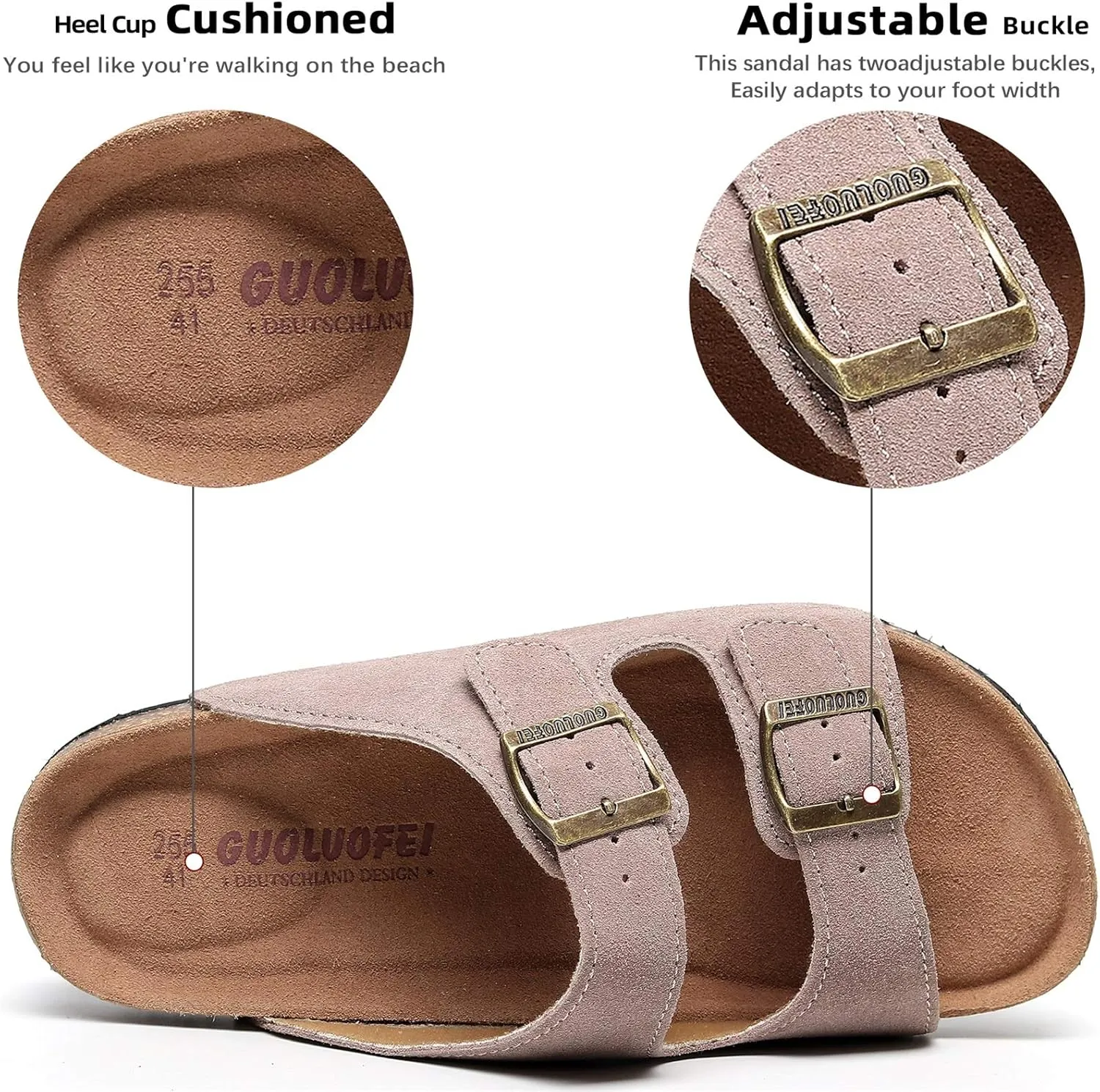 Cork Sandals Women With Arch Support, Comfortable Summer Beach Sandals For Women/Girls/Ladies,Leather Slide Shoes For Women