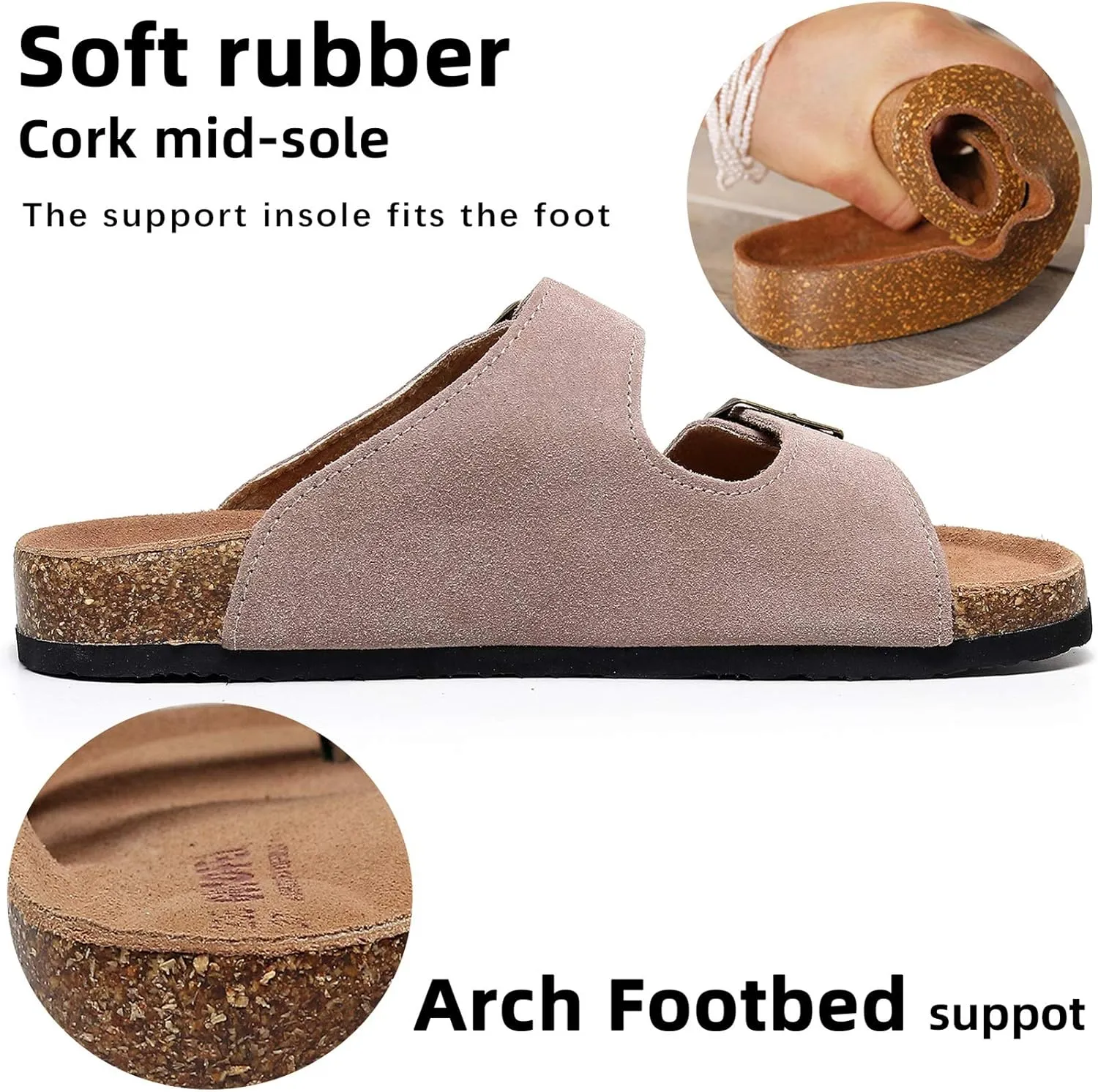 Cork Sandals Women With Arch Support, Comfortable Summer Beach Sandals For Women/Girls/Ladies,Leather Slide Shoes For Women