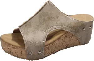 Cork Wedge Sandals for Women 2025 Summer Casual Trendy Comfy Wide Foot Thick Sole Leather Wedge Platform Sandals