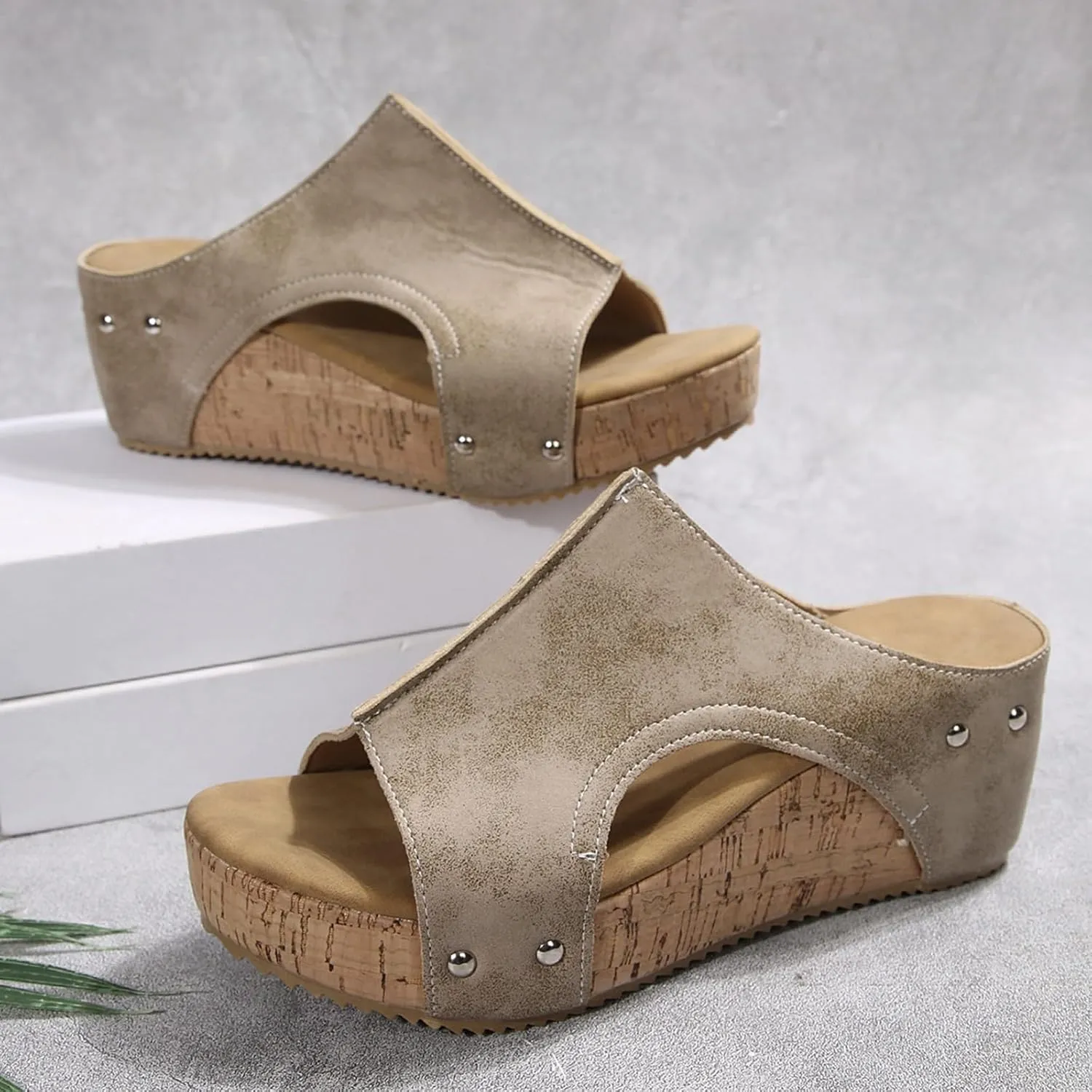 Cork Wedge Sandals for Women 2025 Summer Casual Trendy Comfy Wide Foot Thick Sole Leather Wedge Platform Sandals