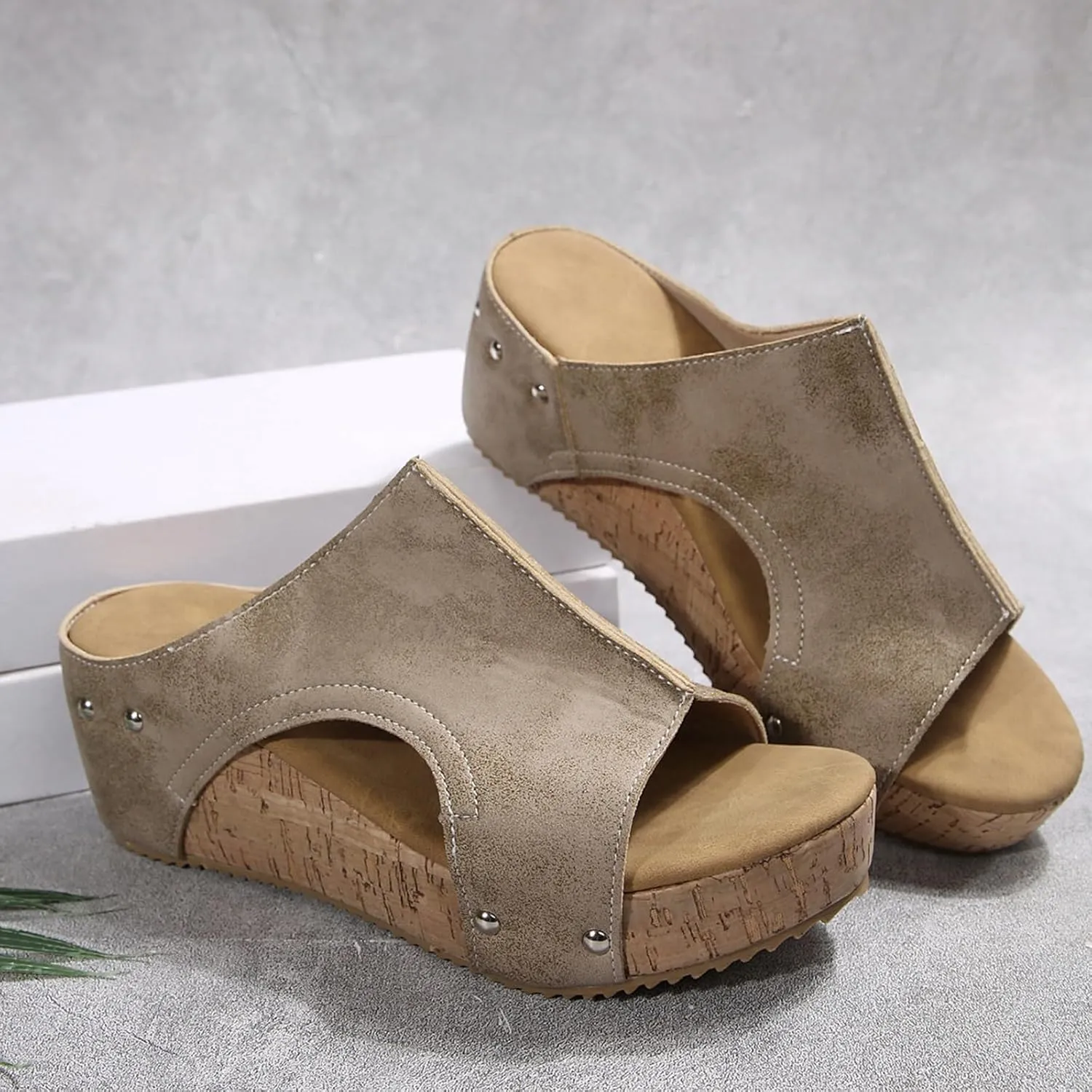 Cork Wedge Sandals for Women 2025 Summer Casual Trendy Comfy Wide Foot Thick Sole Leather Wedge Platform Sandals