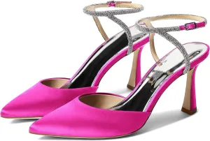 Coutgo Women Rhinestone Heels Kitten High Satin Pumps Pointed Toe Sparkly Sexy Wedding Dress Shoes