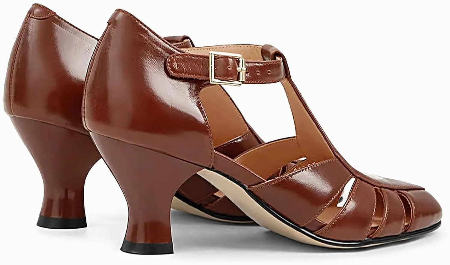 Coutgo Womens Low Heel Dress Shoes T-Strap Mary Jane Kitten Heels Dance Vintage Cutout Pumps
