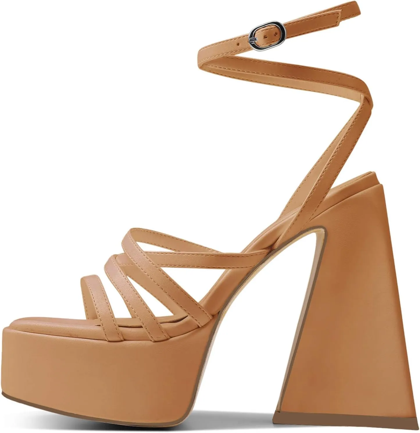 Coutgo Women's Platform High Heels Sandals Square Open Toe Strappy Pumps Lace Up Dress Party Summer Shoes