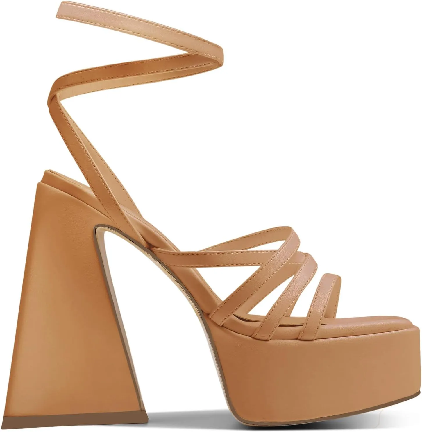Coutgo Women's Platform High Heels Sandals Square Open Toe Strappy Pumps Lace Up Dress Party Summer Shoes