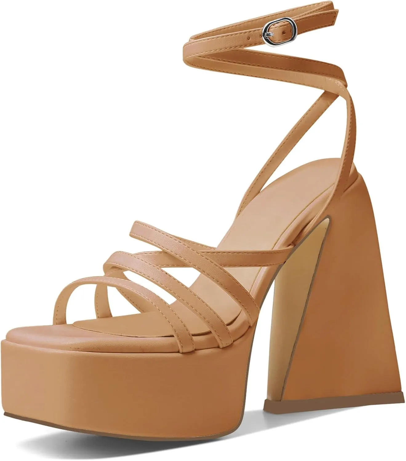 Coutgo Women's Platform High Heels Sandals Square Open Toe Strappy Pumps Lace Up Dress Party Summer Shoes