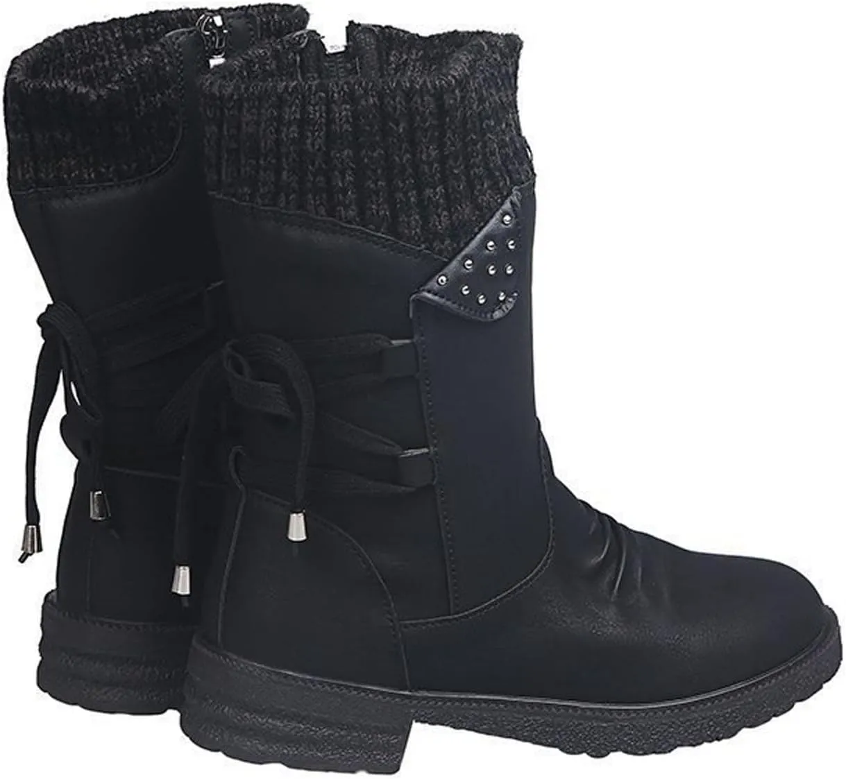 Ctreela Sock Top Boot for Women Fashion Short Combat Boots Slip On Booties with Side Zipper Low Heel Winter Ankle Booties