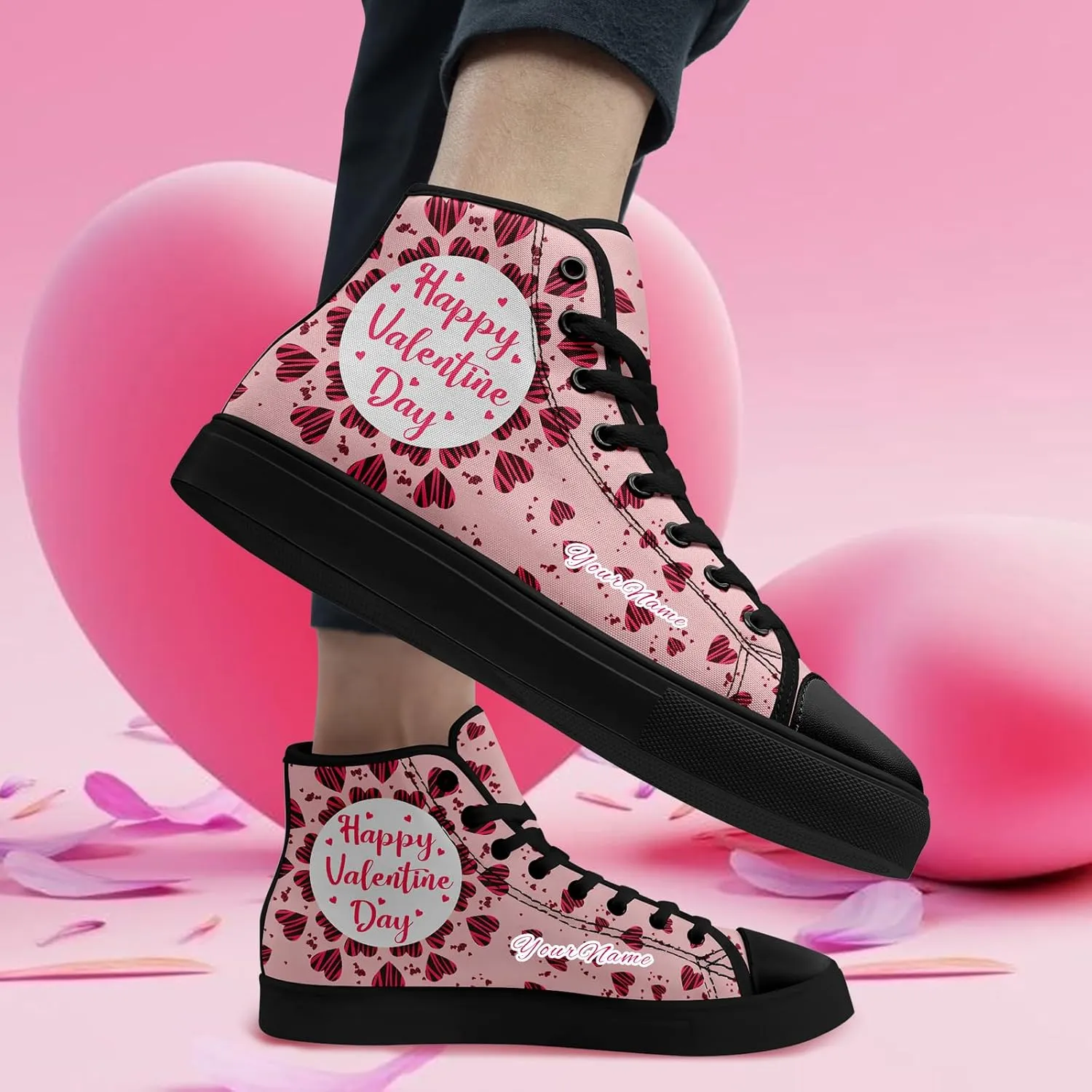 Custom Lover's Shoes for Her Him Romantic Love Design High-top Lace-up Canvas Shoes Comfort Casual Footwear Gift for Couples
