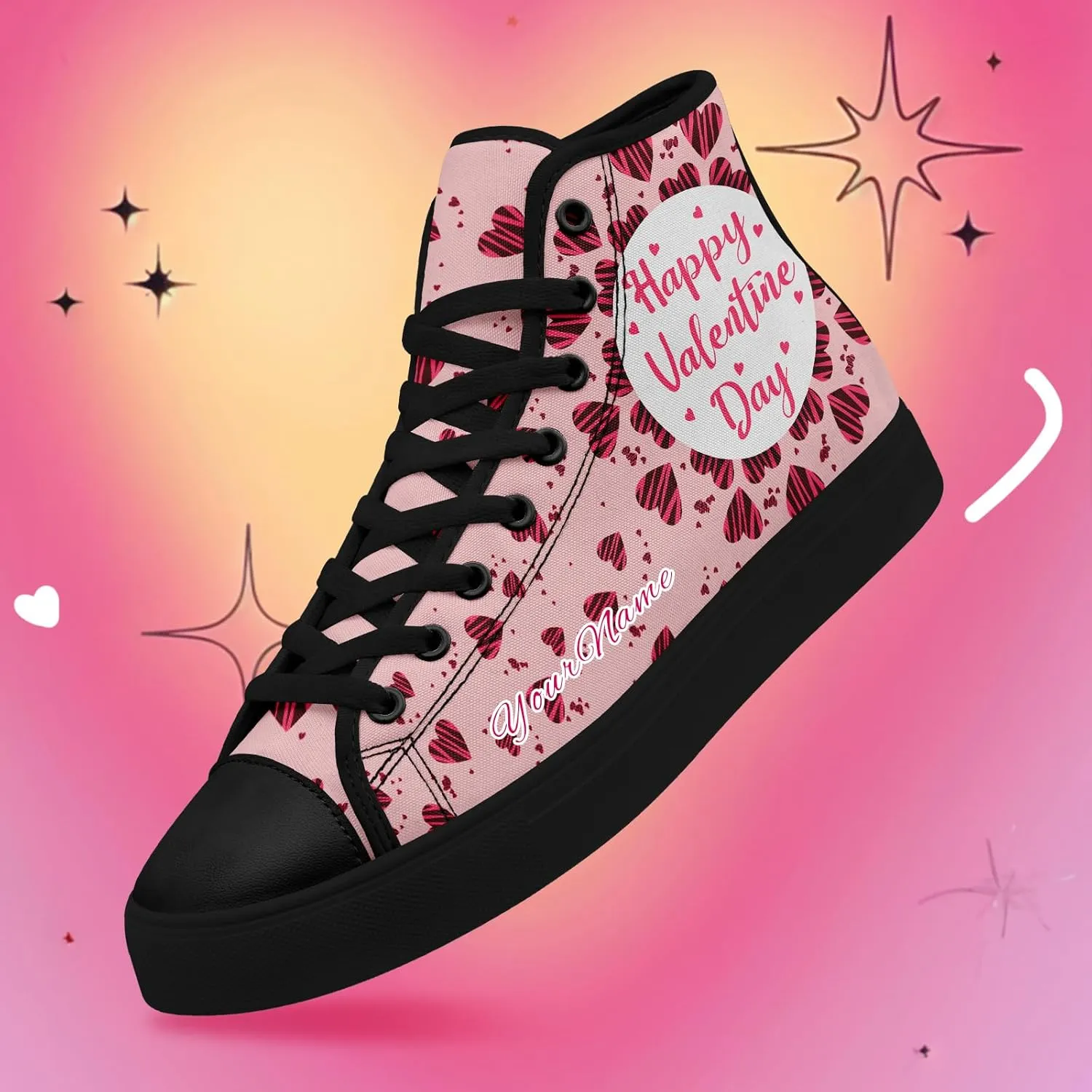 Custom Lover's Shoes for Her Him Romantic Love Design High-top Lace-up Canvas Shoes Comfort Casual Footwear Gift for Couples