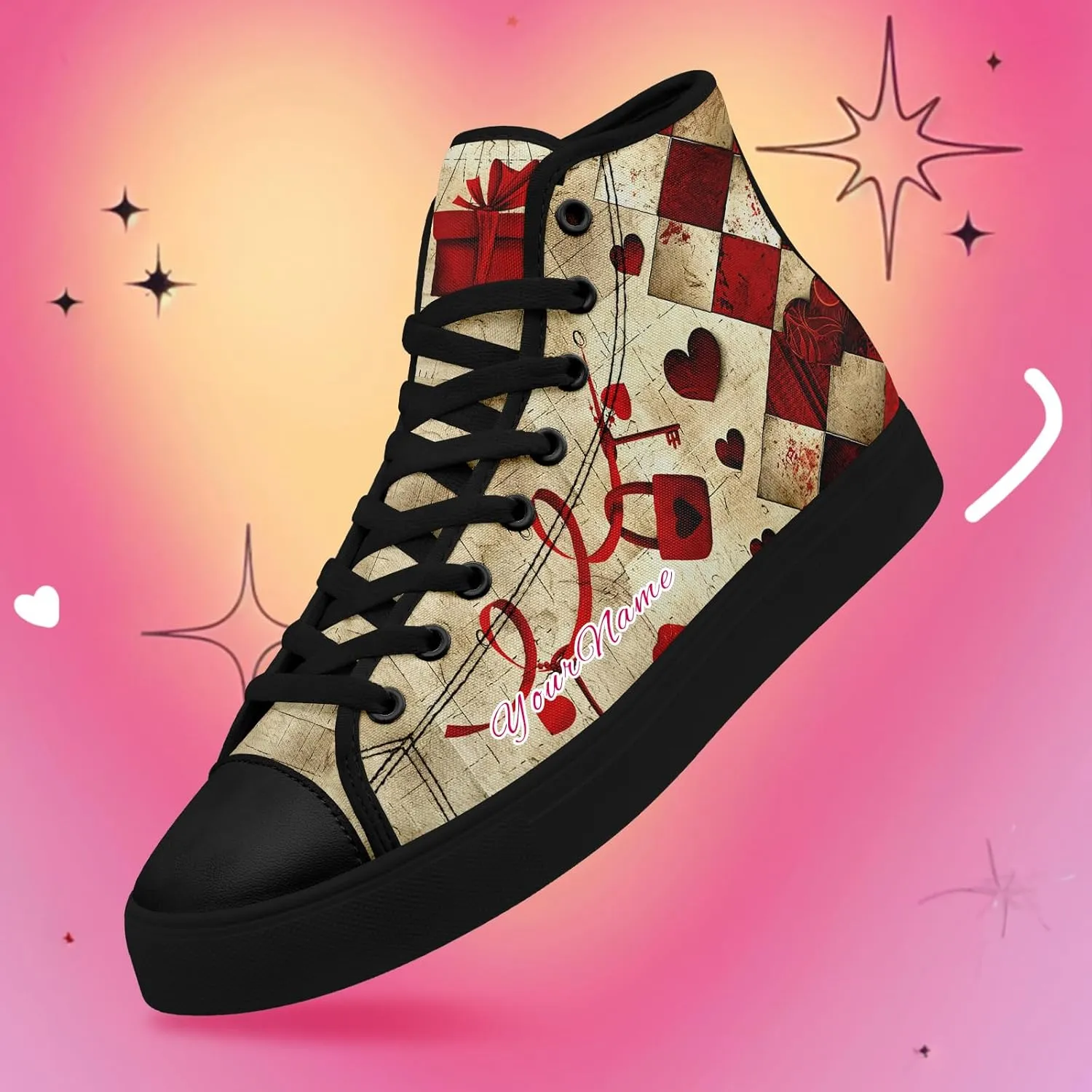 Custom Lover's Shoes for Her Him Romantic Love Design High-top Lace-up Canvas Shoes Comfort Casual Footwear Gift for Couples