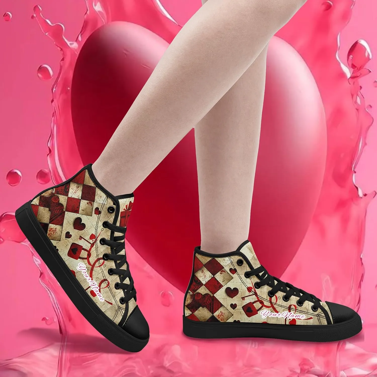 Custom Lover's Shoes for Her Him Romantic Love Design High-top Lace-up Canvas Shoes Comfort Casual Footwear Gift for Couples