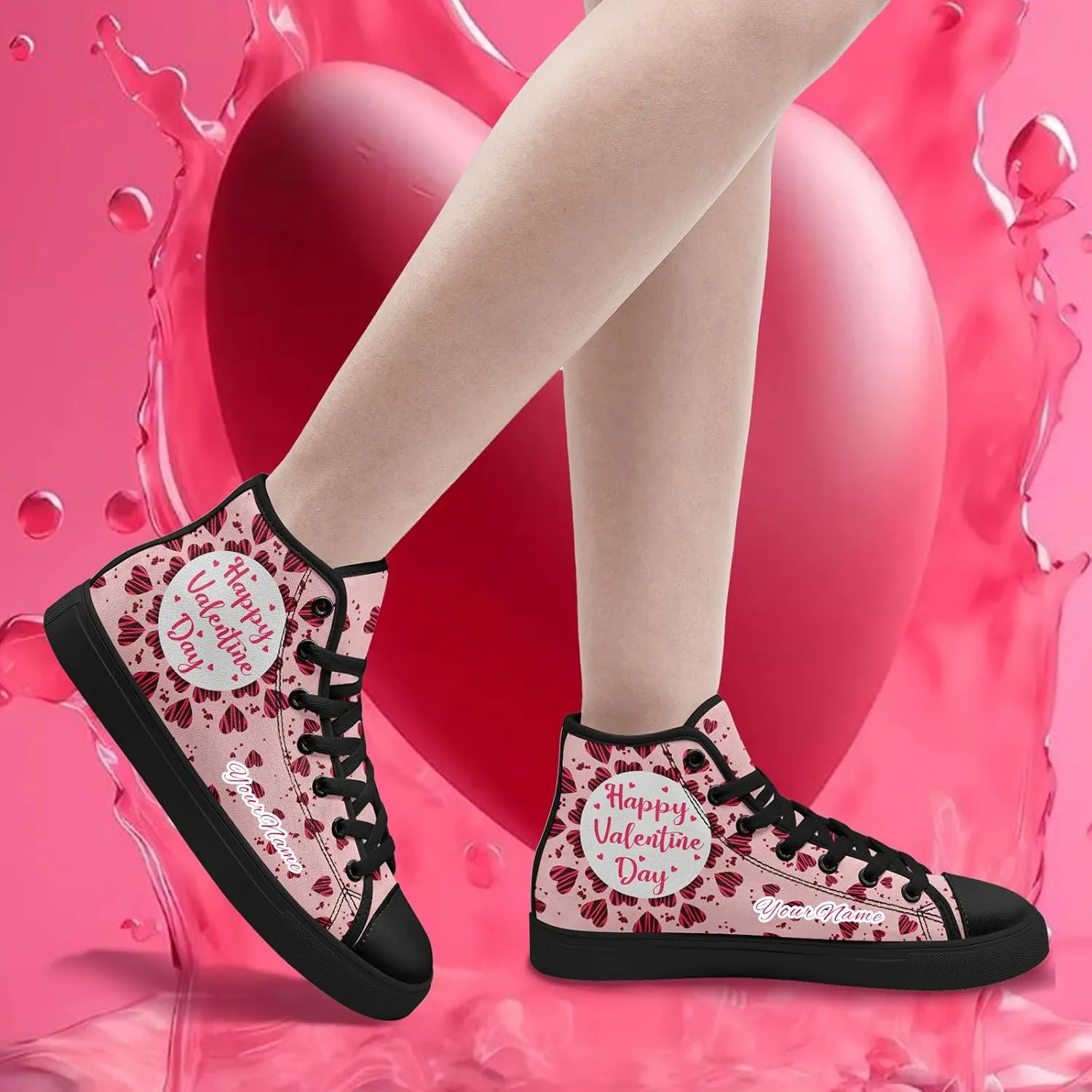 Custom Lover's Shoes for Her Him Romantic Love Design High-top Lace-up Canvas Shoes Comfort Casual Footwear Gift for Couples