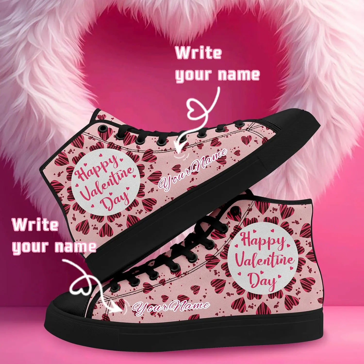 Custom Lover's Shoes for Her Him Romantic Love Design High-top Lace-up Canvas Shoes Comfort Casual Footwear Gift for Couples