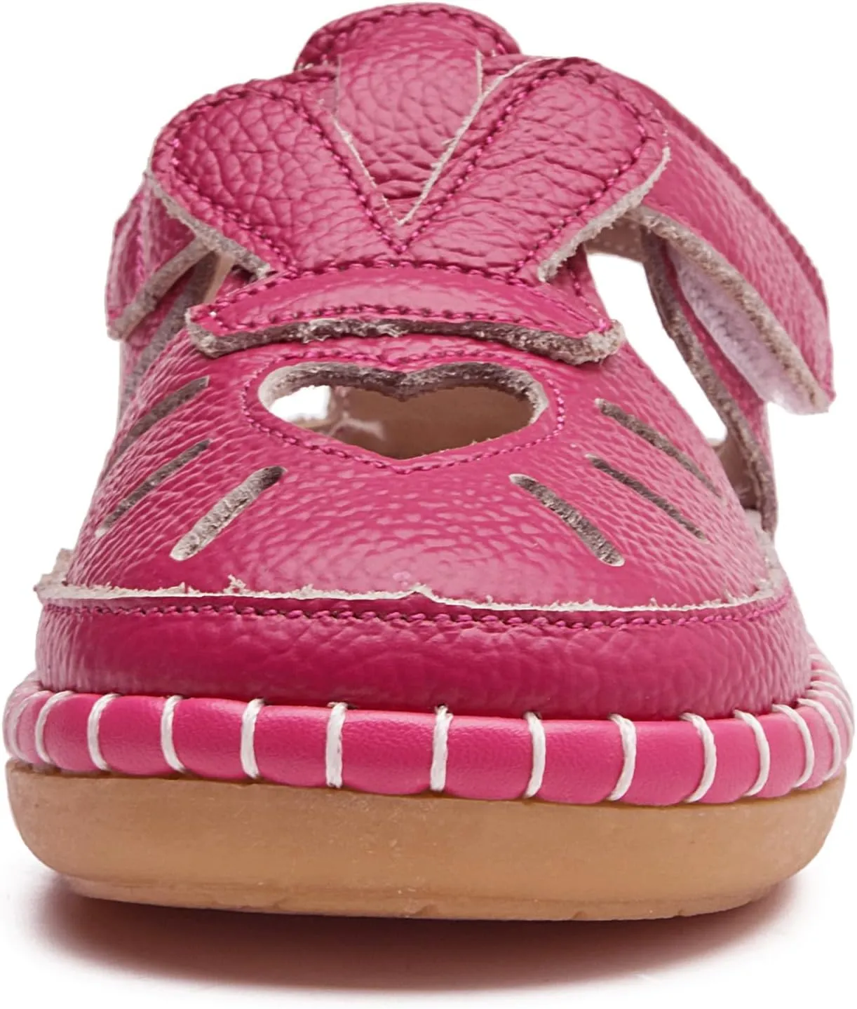 DADAWEN Toddler Girls Leather Closed Toe Summer Sandals Lightweight Non-Slip Soft Sole Cute Flat Shoes Baby Flower Girl Shoes