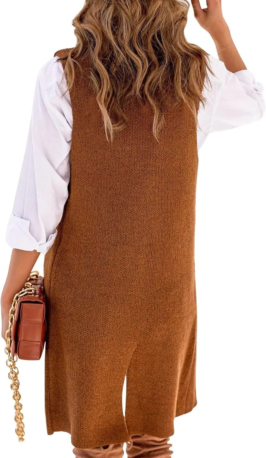 Danedvi Women Open Front Lapel Collar Cardigan Vest Button Down Long Sweaters Cardigan Solid Outerwear Coats