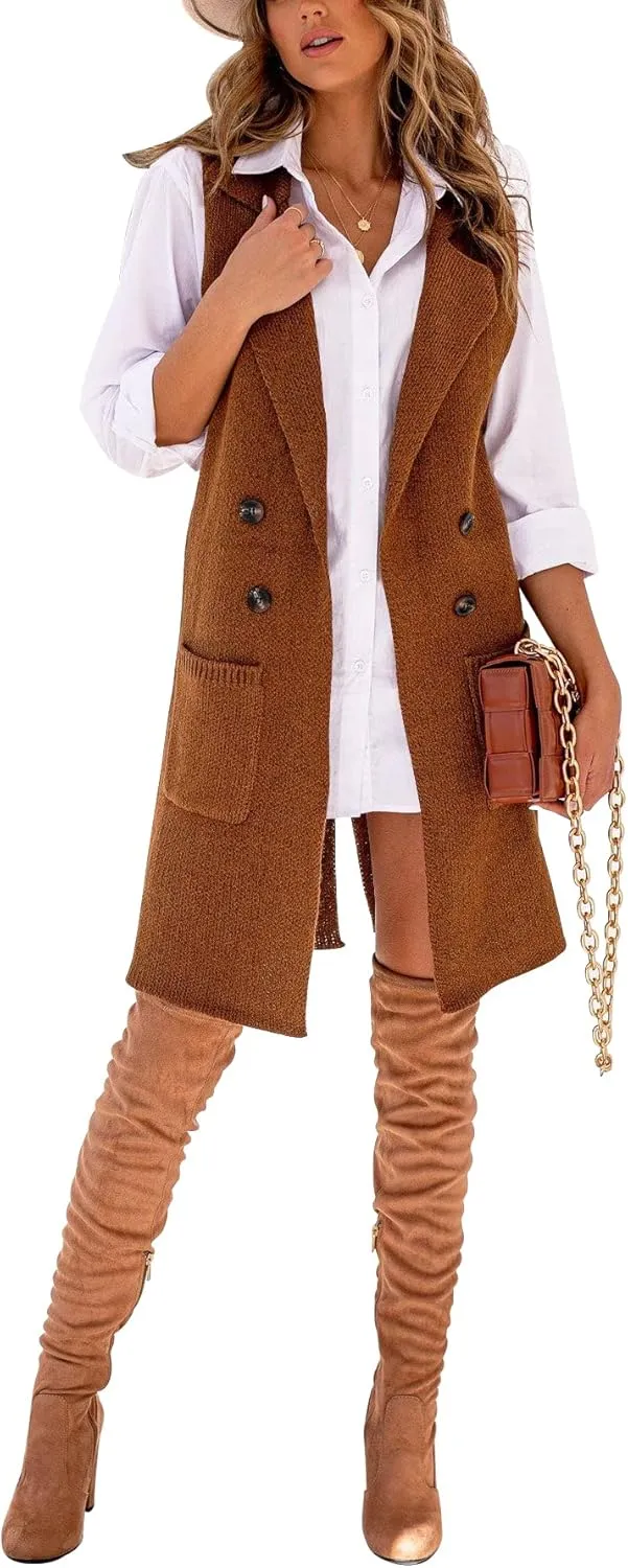 Danedvi Women Open Front Lapel Collar Cardigan Vest Button Down Long Sweaters Cardigan Solid Outerwear Coats