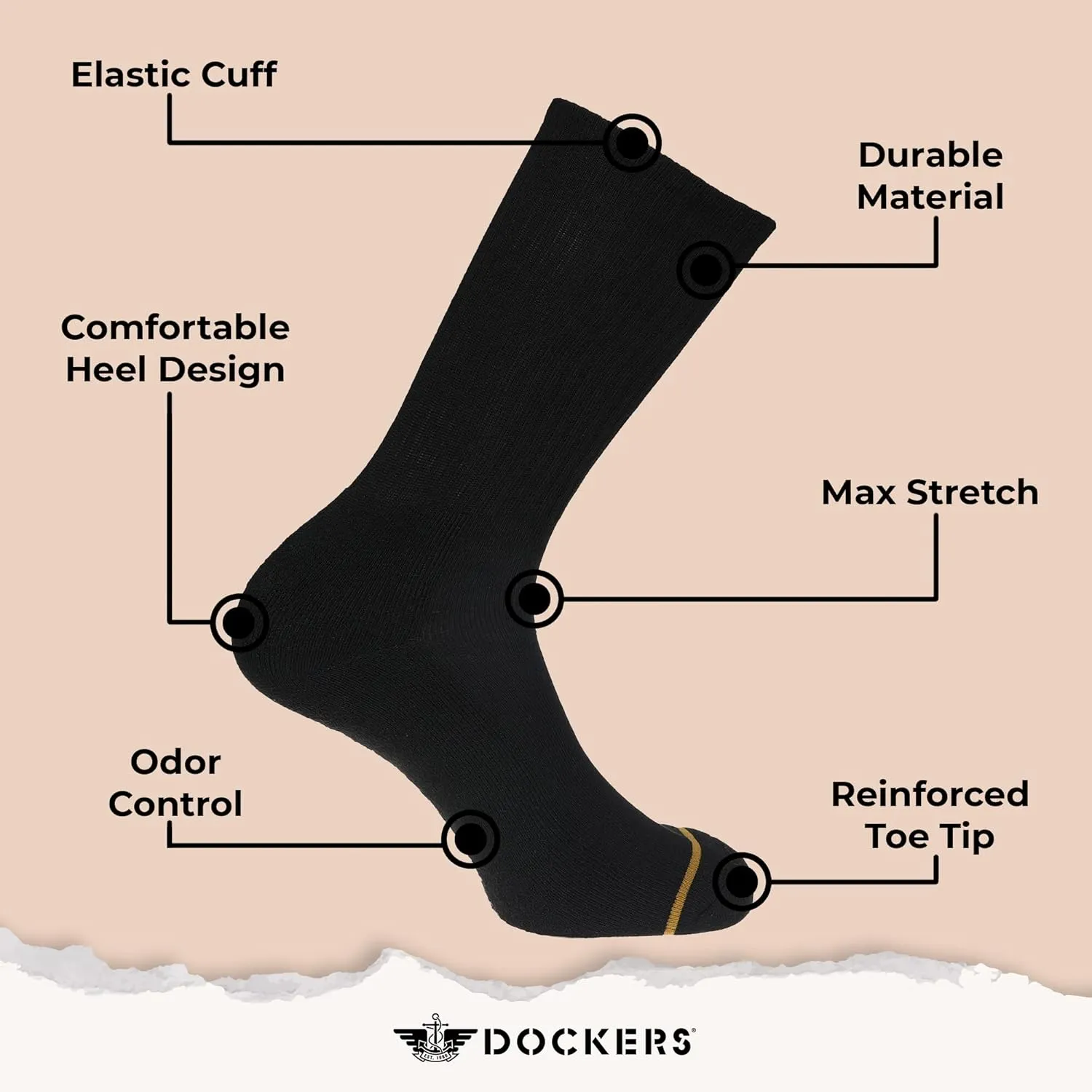 DOCKERS Men's Performance Socks - 3-Pairs and 6-Pairs Athletic and Dress Crew Socks for Men