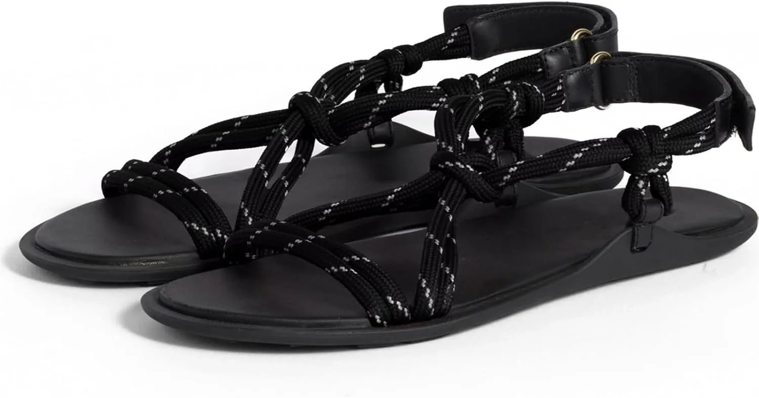 DOEYG Rope Flat Sandals for Women Beach Open Toe Thong Sandals Comfortable Dressy Summer Slip On Slide Sandals with Adjustable Buckle Strap