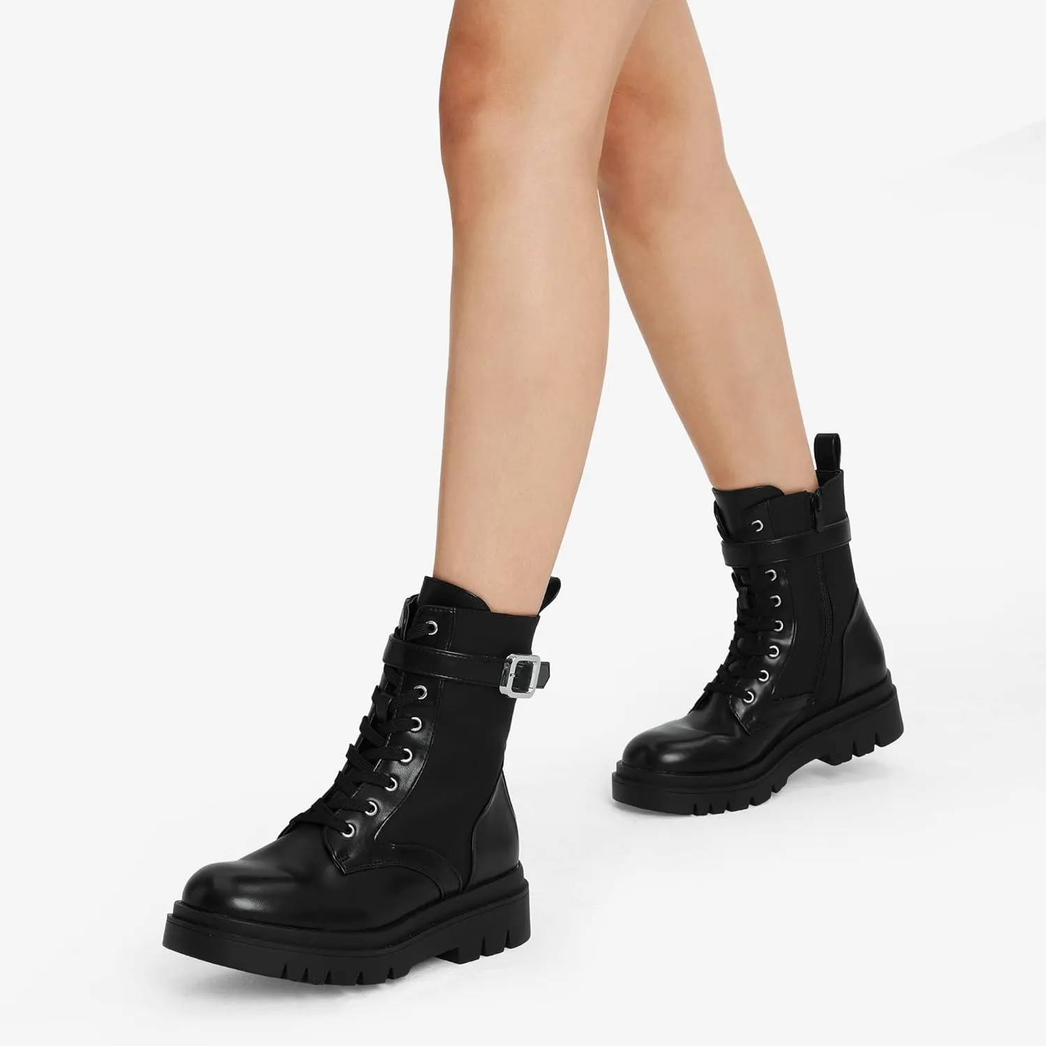 DREAM PAIRS Women's Chelsea Platform Combat Boots Lace Up Lug Sole Buckle Ankle Booties Shoes