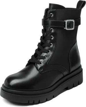 DREAM PAIRS Women's Chelsea Platform Combat Boots Lace Up Lug Sole Buckle Ankle Booties Shoes