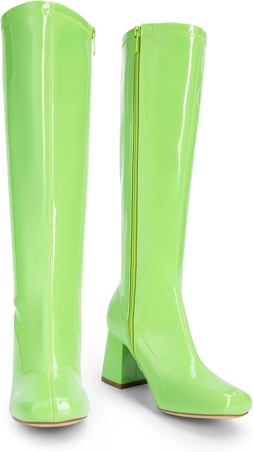 DREAM PAIRS Women's Gogo Boots, Square Toe Chunky Knee High Boots For Women