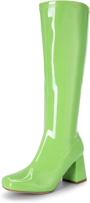 DREAM PAIRS Women's Gogo Boots, Square Toe Chunky Knee High Boots For Women