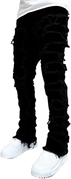 DSORVICD Mens Stacked Jeans Slim Fit Ripped Distressed Jeans Destroyed Straight Denim Pants Y2k Streetwear