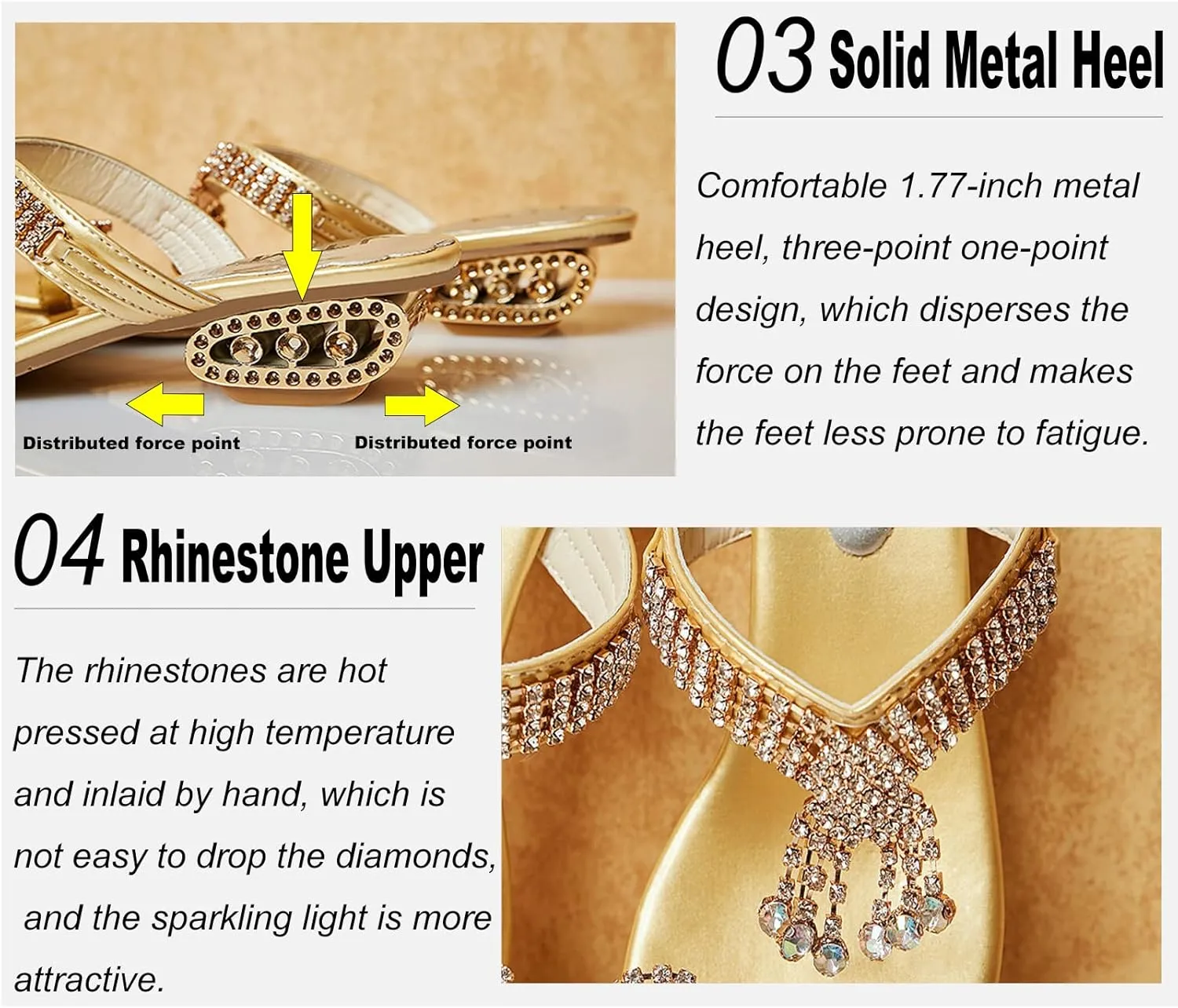 EFTCAL Women Summer Rhinestone Low Heel Toe Ring Sandals,Casual Slip On Clip Toe Sandals Beach Party Evening Slipper Sandals