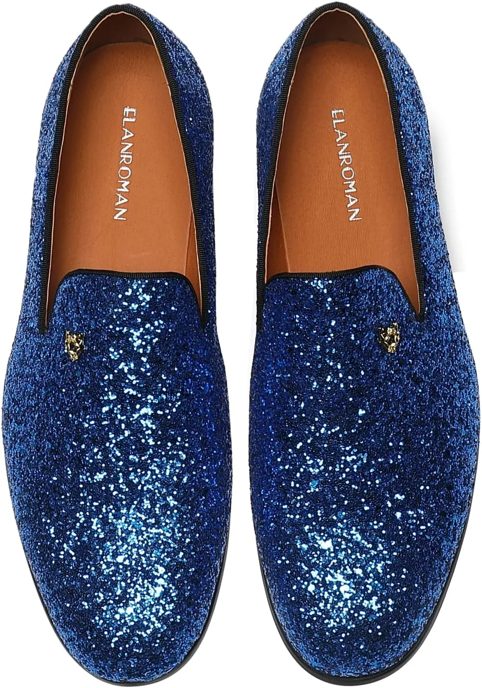 ELANROMAN Men's Shiny Loafers Dress Business Party Wedding Prom Handmade Shoes