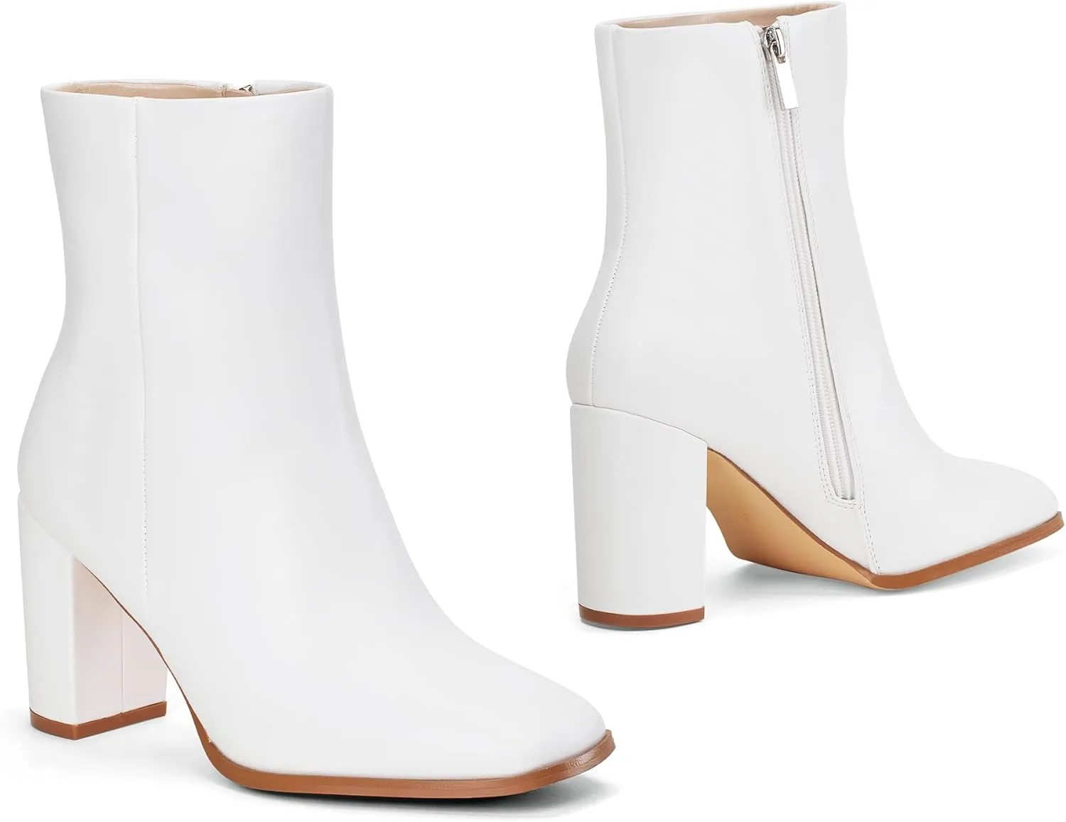 Elisabet Tang Women Ankle Boots 3 Inch Chunky Heel Side Zipper Ankle Booties with Square Toe